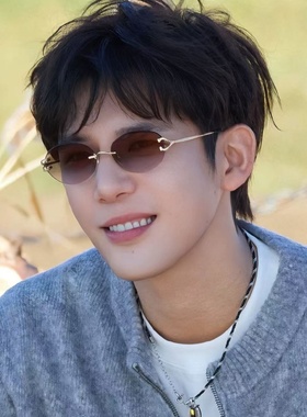 复古渐变灰无框椭圆猫眼墨镜男潮