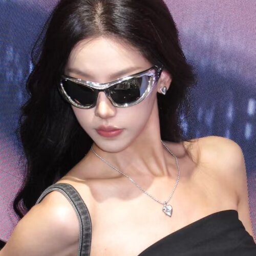 欧美辣妹风发箍墨镜女方圆脸显瘦骑行户外Y2K水银色街拍太阳眼镜 - 图1