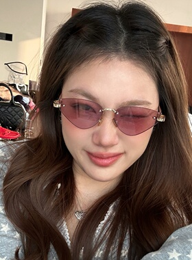 金属质感无框猫眼紫色显瘦太阳镜