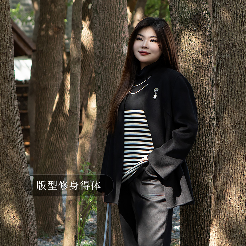 美丽客栈黑话律师大码女装冬款毛呢外套短款羊毛羊绒双面呢大衣女 - 图0