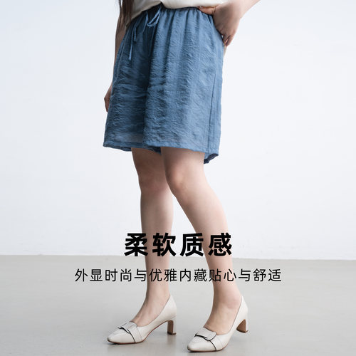 美丽客栈原创高端大码女装加肥加大特大天丝提花短裤套装裤子热裤 - 图2