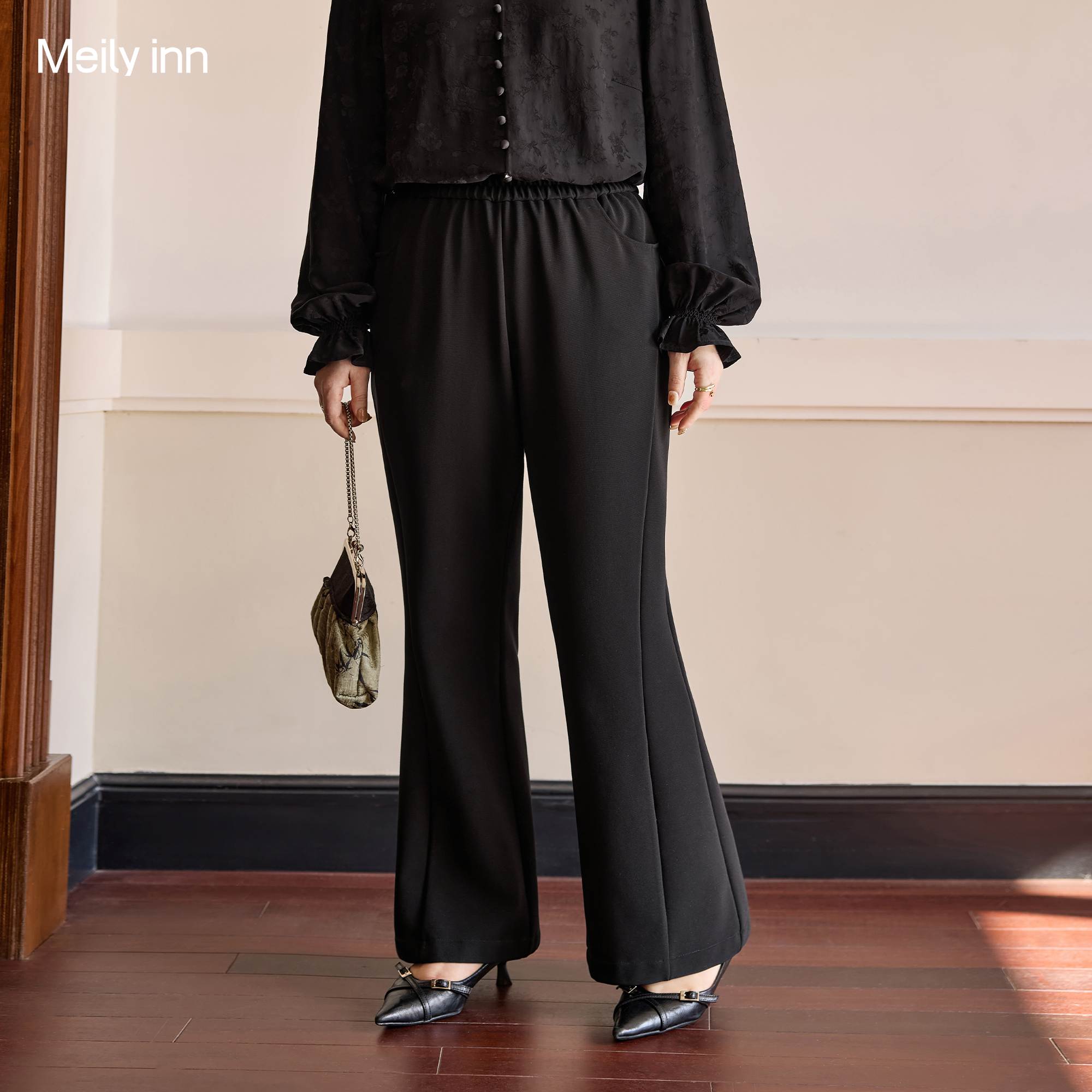 美丽客栈高端大码高腰喇叭裤女胖mm显瘦梨形身材垂感修身弹力长裤,淘宝优惠券,粉丝福利购,淘宝优惠卷