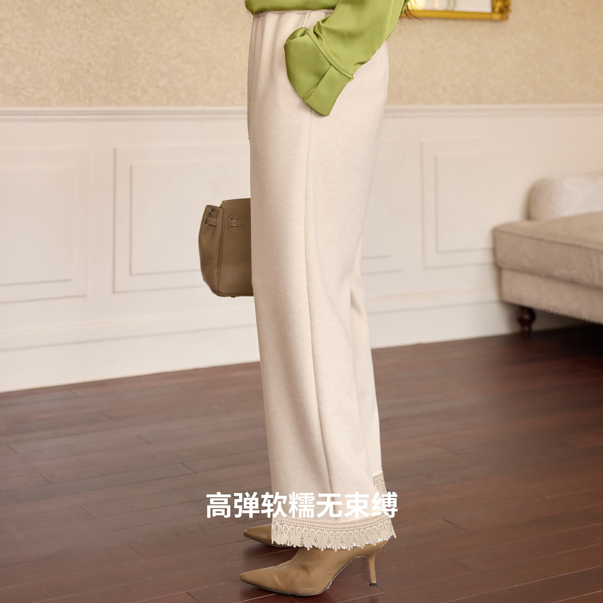 美丽客栈高端大码轻奢女装新款直筒裤适合200斤胖mm品质花边裤子,淘宝优惠券,粉丝福利购,淘宝优惠卷