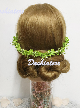 手工绿色花环头饰发带小花朵发箍女婚纱摄影拍照新娘礼服配饰盘发