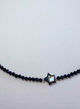 金贝壳星星天然黑色尖晶石超闪项链项圈锁骨链Choke颈链