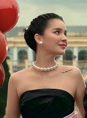 赫本风大珍珠项链 16mm复古夸张造型锁骨链 简约正圆珠链choker女