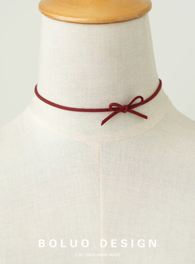 黑色窄麂皮绒choker蝴蝶结甜酷辣妹锁骨链简约颈链项圈