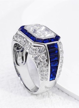 18k白金1克拉莫桑石男戒2豪华镶嵌铂金pt950欧美时尚首饰精工定制