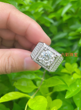 18k白金莫桑石钻戒豪华男士1一2二3三5五克拉结婚戒指pt950铂金潮