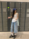 Huanghuangjia American cropped jeans ສີຟ້າ