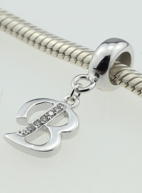 纯银字母镶钻欧式手链挂件吊坠