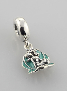 纯银珐琅绿色美人鱼手链挂件