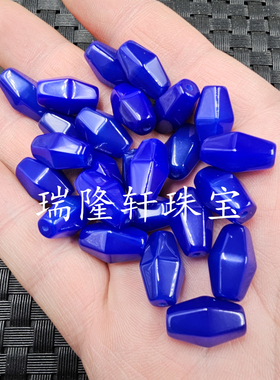 宝蓝色玛瑙六棱珠玉石散珠多棱