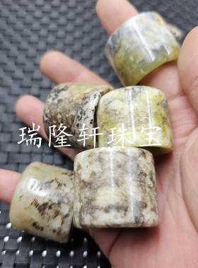 仿古岫玉玉石扳指古铜色黑色