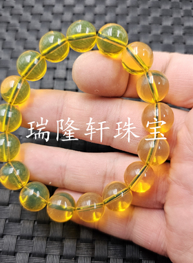 荧光浮盐水琥珀圆珠手链人造