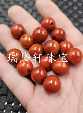 战国红玛瑙圆珠玉石散珠橘红色