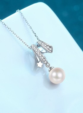 D色莫桑石项链8mm淡水珍珠