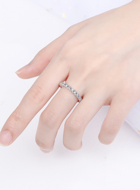 莫桑石纯银满钻金戒指