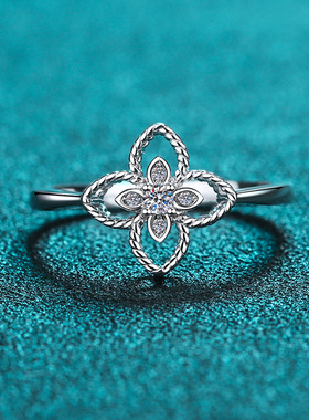 纯银pt950铂金四叶草送女友戒子