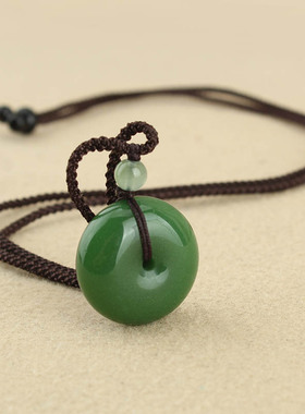 复古平安扣吊坠项链女款青绿色挂坠长款毛衣链简约文艺民族风配饰