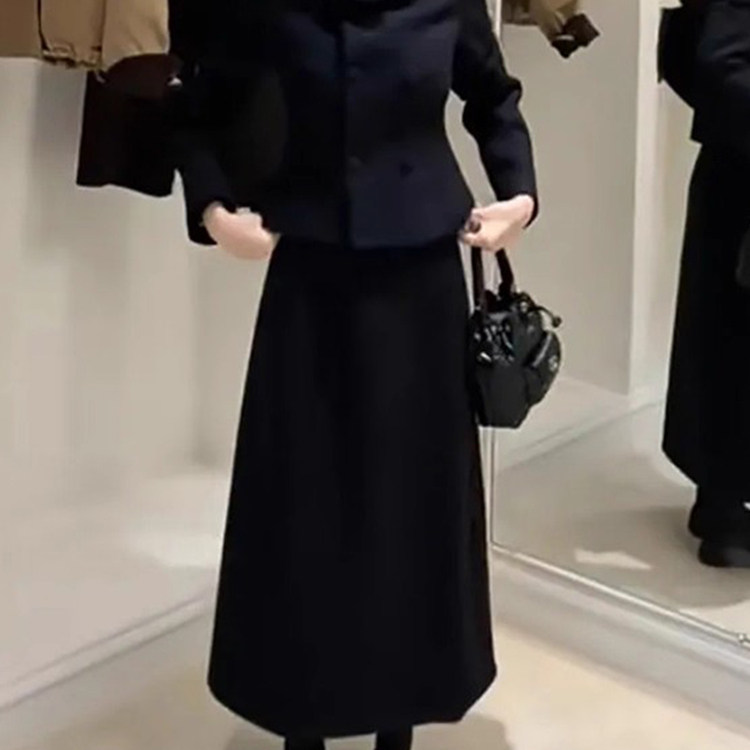 2025秋冬新款韩系高级感气质短款双排扣黑色毛呢外套+半身裙套装,淘宝优惠券,粉丝福利购,淘宝优惠卷