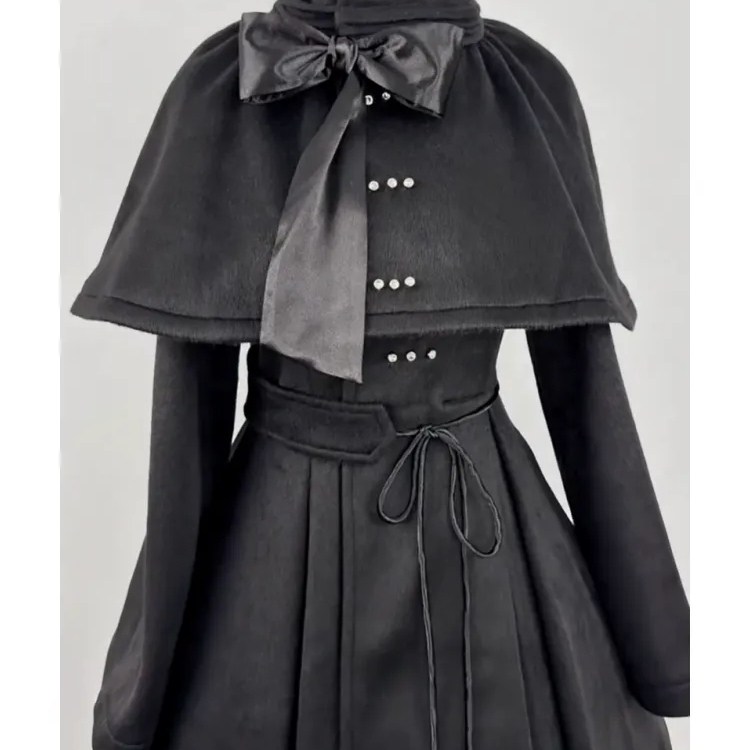 复古暗黑系哥特风套装女冬季新款黑色斗篷披肩+长款连衣裙两件套,淘宝优惠券,粉丝福利购,淘宝优惠卷