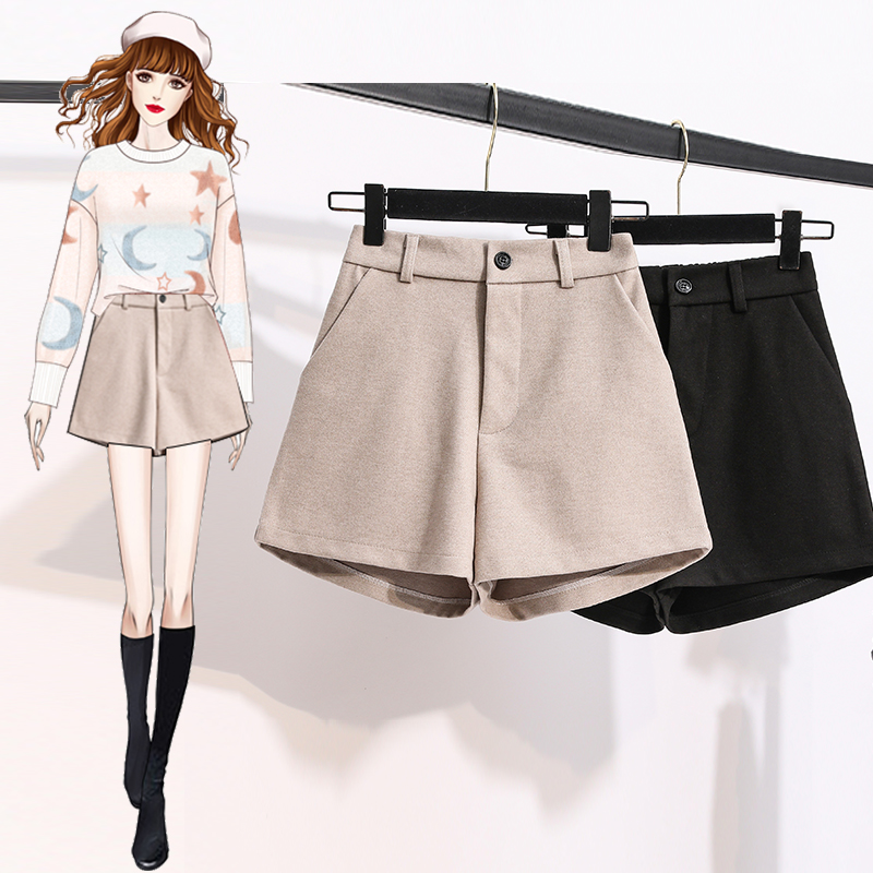 秋冬女装新款休闲阔腿宽松显瘦高腰短裤胖mm大码外穿洋气毛呢靴裤,淘宝优惠券,粉丝福利购,淘宝优惠卷