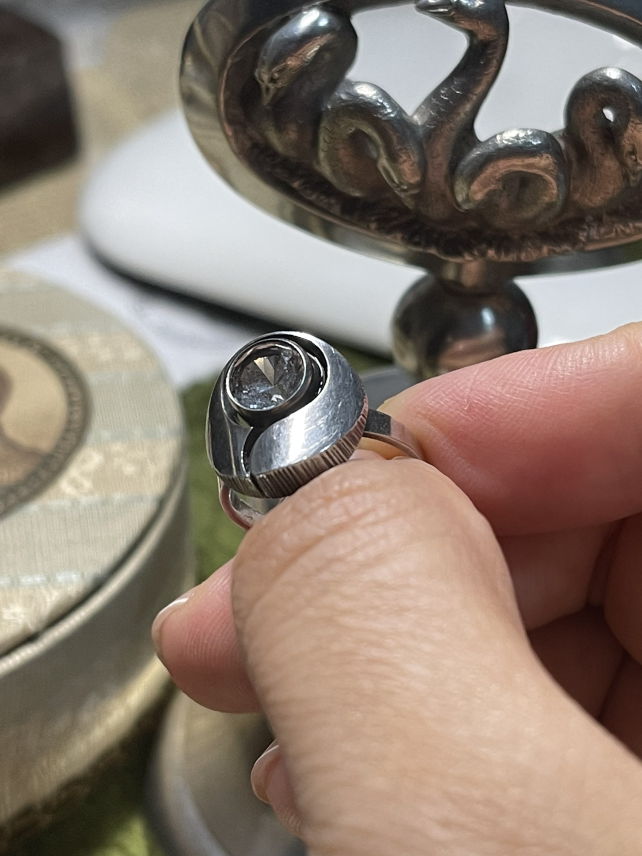 karllaine配套戒指通体925银丹麦开口男女同款白水晶抽象北欧丹麦 - 图3