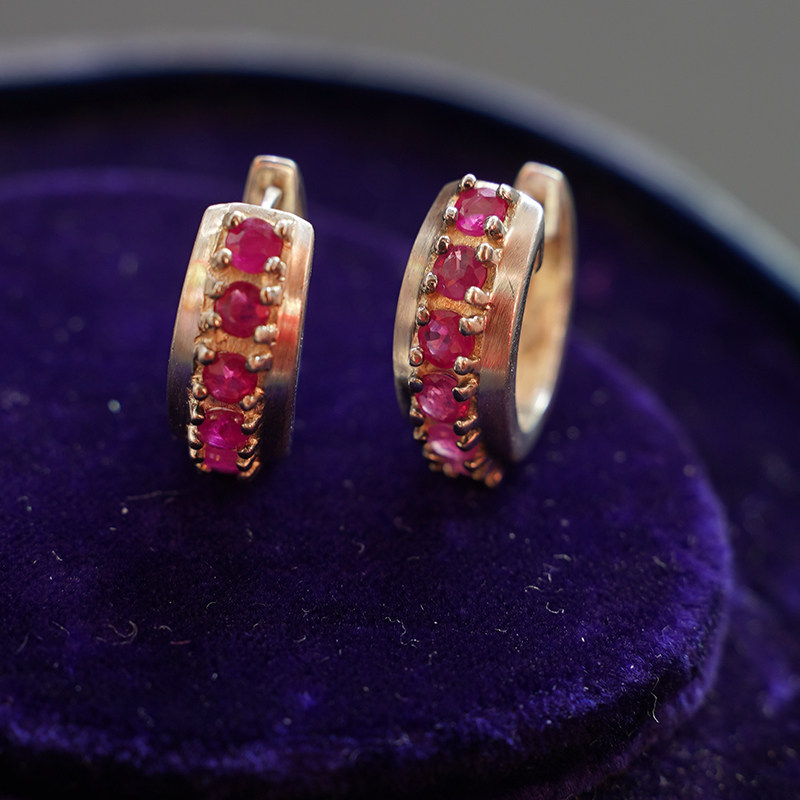 通体925银耳环银耳圈扣意大利树莓热粉复古红钢玉蓝宝石色银耳扣,淘宝优惠券,粉丝福利购,淘宝优惠卷