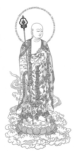 地藏王菩萨描金唐卡|静心减压|佛像涂色线稿|DIY手绘填色装饰画 - 图0