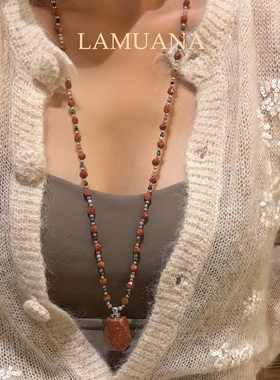 LAMUANA青蓝朱砂红香水瓶毛衣链小众设计感天然石长款项链挂坠女