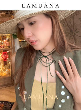 LAMUANA爆闪墨绿琉璃串珠项链小众设计超长2.9米多层毛衣链89016