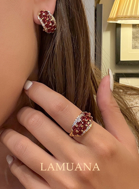 LAMUANA【轻奢彩宝】天然红石榴小排花耳钉小众S925银厚度金耳环