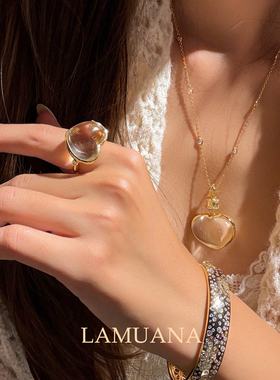 LAMUANA【轻奢彩宝】屁桃爱心白水晶戒指轻奢系列银镀食指戒95017