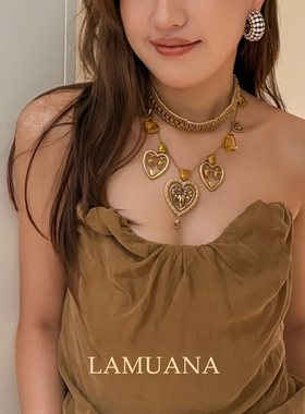 LAMUANA落日熔心项链复古怀旧感重工夸张设计个性爱心流苏颈链女