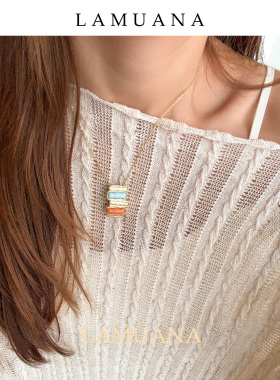 LAMUANA橘子薄荷夹心项链套装小众设计感复古吊坠长款毛衣锁骨链