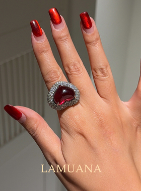 LAMUANA红酒桃心系列复古小众奢华感爱心红心礼服配饰戒指女12394