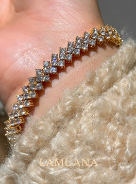 LAMUANA单排钻手链法式复古排钻细条金色百搭网球钻礼物97714