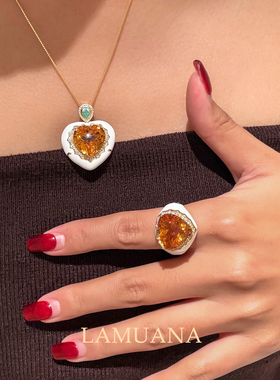 LAMUANA【轻奢彩宝】白骑士爱心项链天然黄水晶高级感S925银颈链