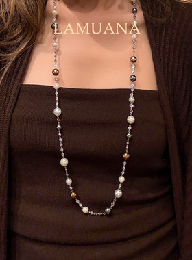 LAMUANA珍珠四重奏项链原创高品质多色琉璃珍珠长款颈链新品礼物