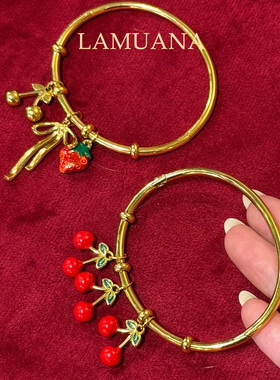LAMUANA【新年圣诞限定】樱桃蝴蝶结珐琅彩手镯法式复古礼物