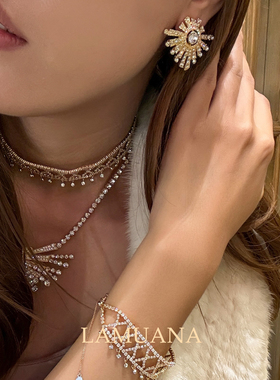 LAMUANA太阳女神系列小众设计感复古轻奢重工金色满钻耳钉女礼物