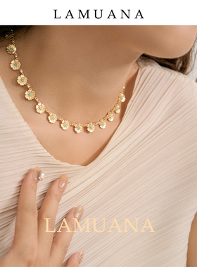 LAMUANA绿松小花项链复古夏日短款颈链小众设计锁骨链花68509