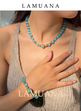 LAMUANA极光猫眼琉璃项链原创设计小众高级感毛衣链复古串珠73732