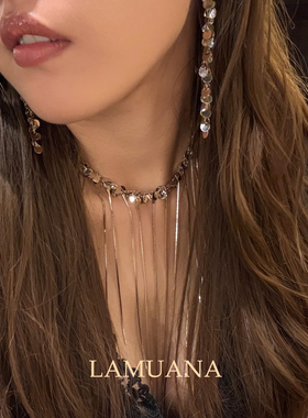 LAMUANA银片鎏金瀑布项链设计感复古流苏长款颈链女礼物92849