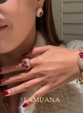 LAMUANA桃之夭夭戒指轻奢高级感红色宝石新年系列礼物97622
