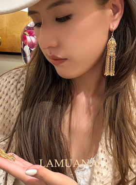 LAMUANA法式金丝鸟笼系列小众高级感复古雕花金色花鸟项链毛衣链