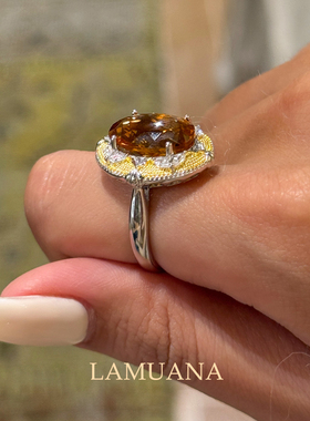 LAMUANA【轻奢彩宝】意式Artdeco稀有黄水晶戒指天然宝石礼物女