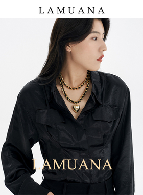 LAMUANA黑丝绒爱心项链多层项链叠戴复古颈链金色夸张短款60619