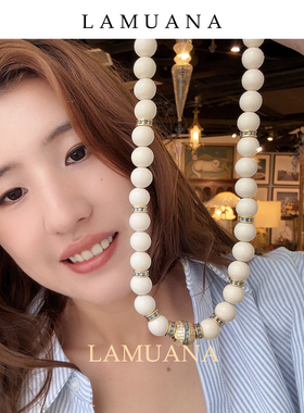 LAMUANA淡奶油串珠项链意大利小众设计感天然石白色球球颈链78652